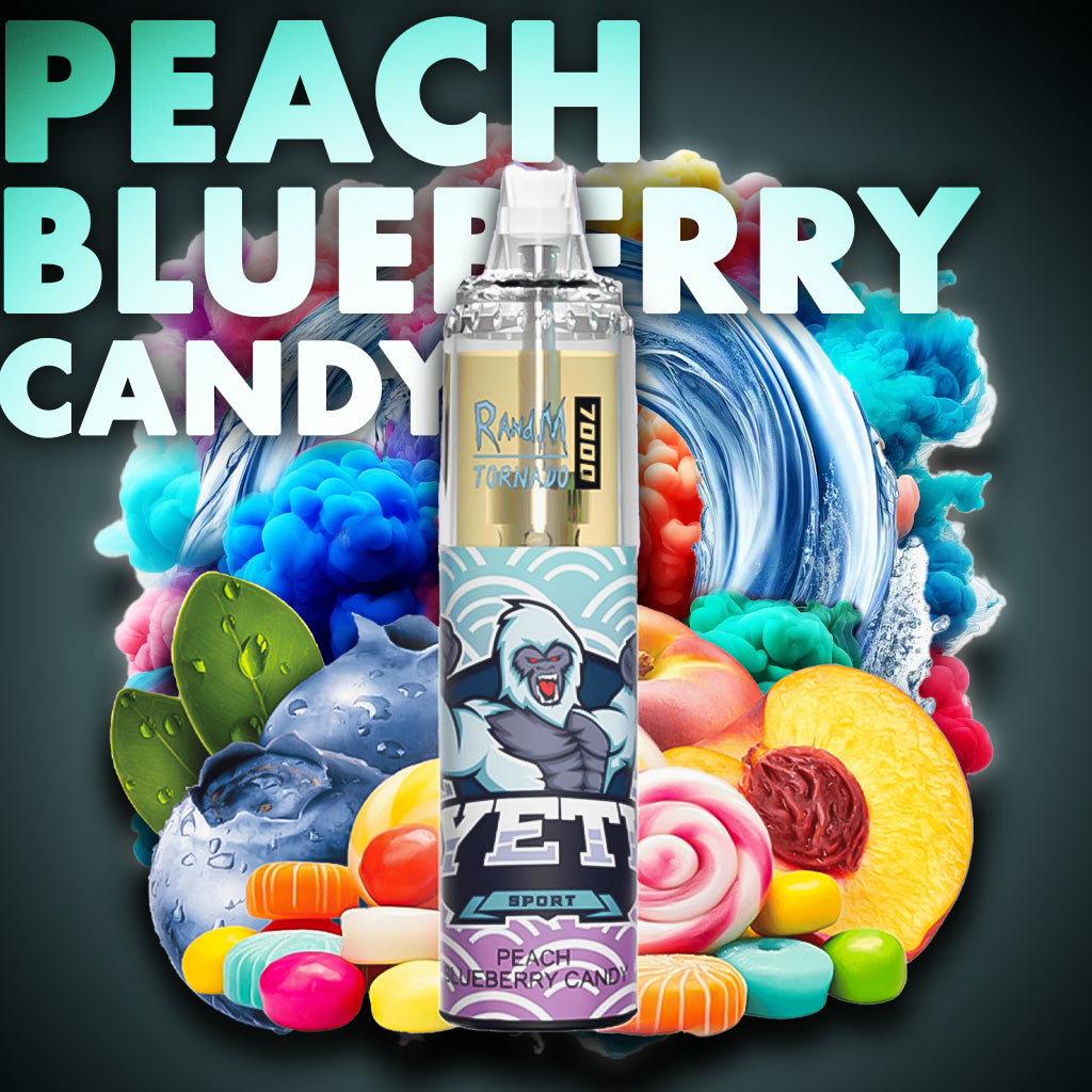 RandM Tornado Vape 7000 Puffs Peach Blueberry Candy ELiquid