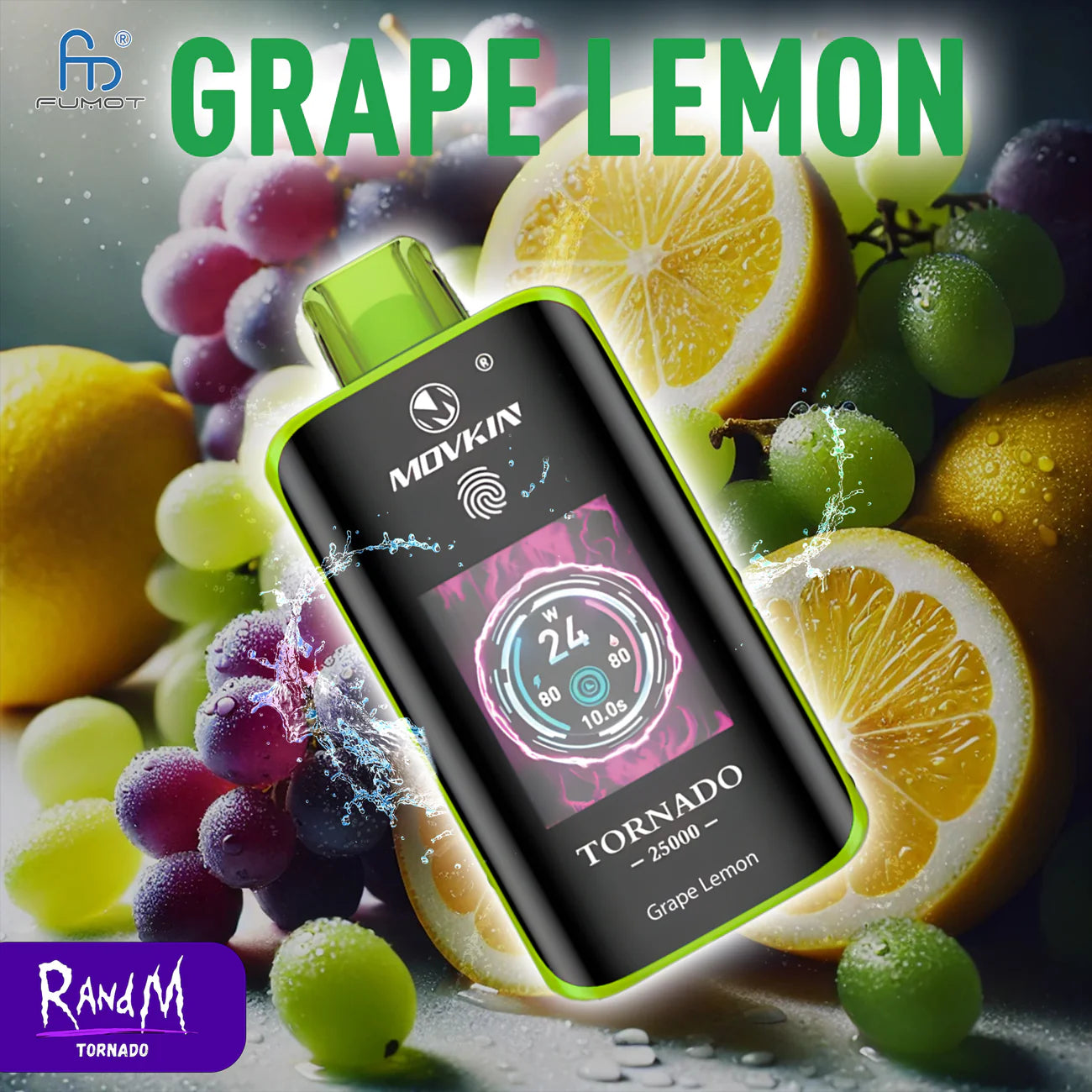 RandM Tornado 25000 - Grape Lemon Einweg-Vape mit 25.000 Zügen und Trauben-Zitronen-Geschmack