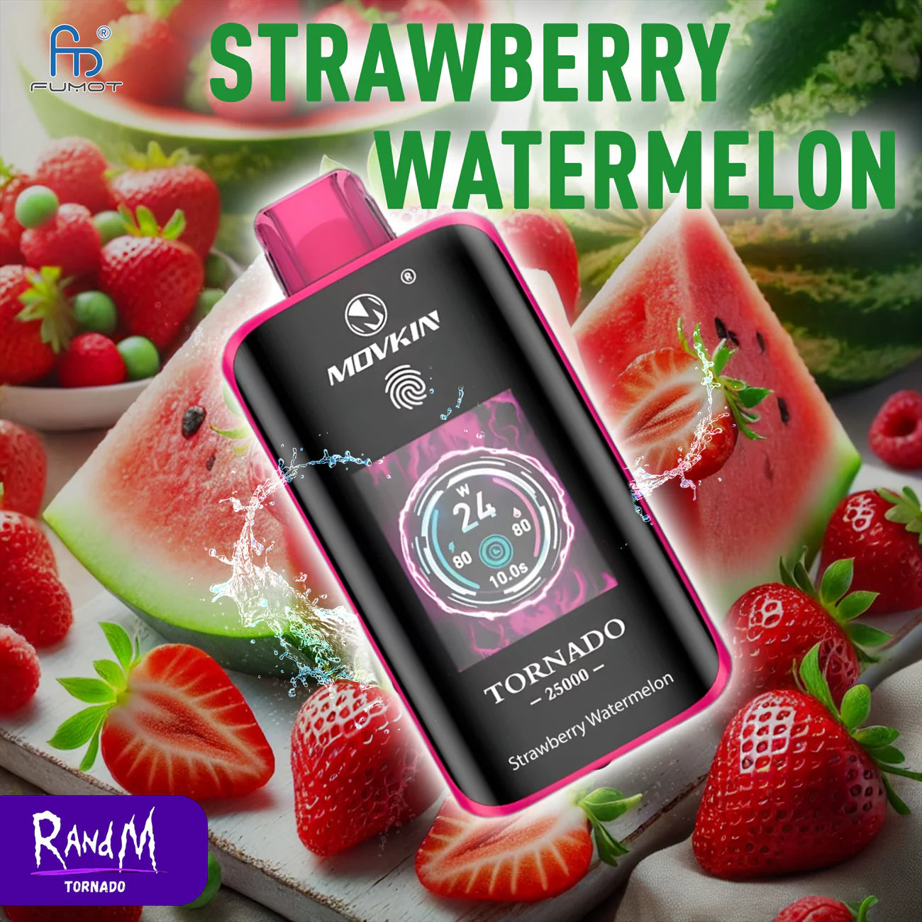 RandM Tornado 25000 - Strawberry Watermelon Einweg-Vape mit 25.000 Zügen und Erdbeer-Wassermelone-Geschmack