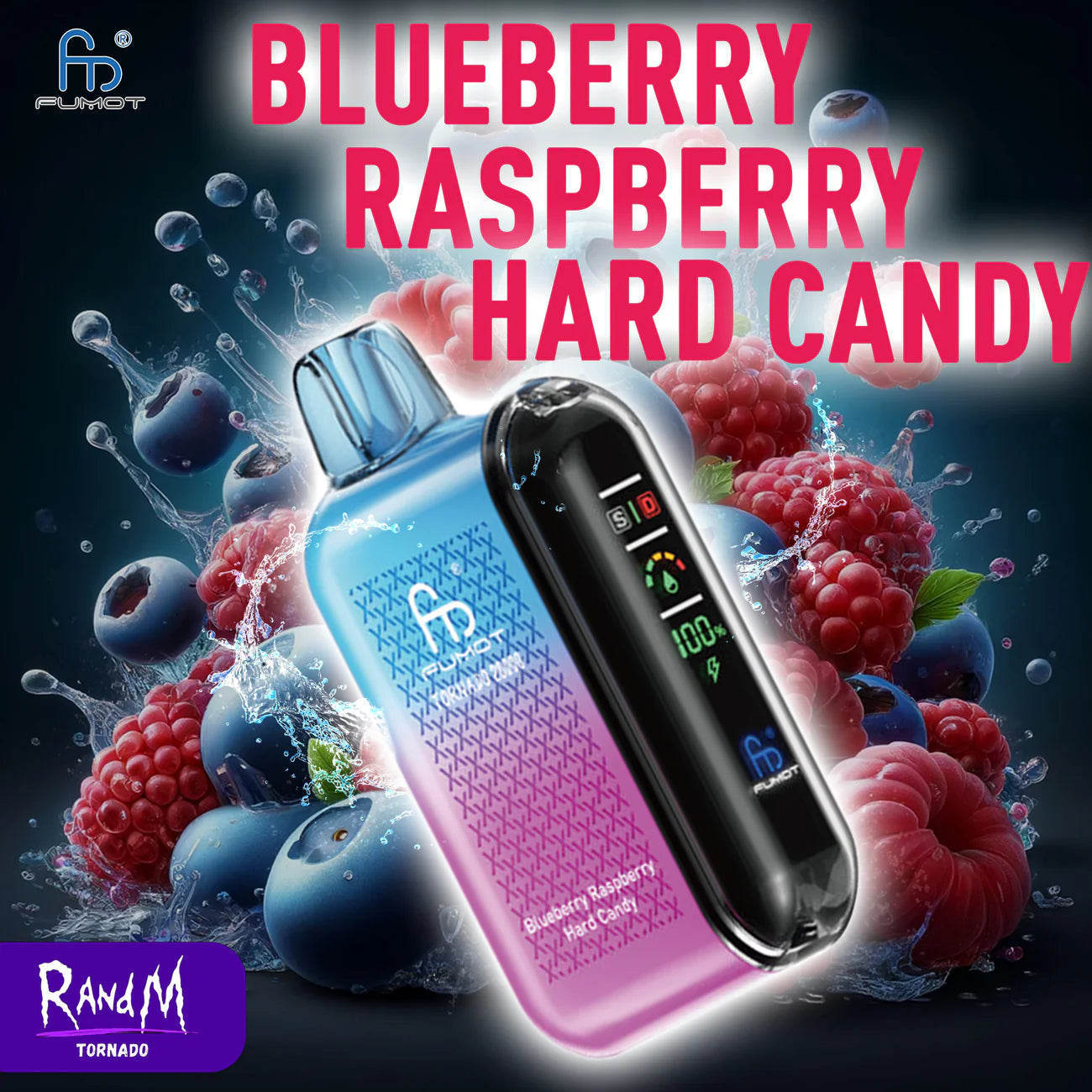 RandM Tornado 20000 - Blueberry Raspberry Hard Candy Einweg-Vape mit 20.000 Zügen und fruchtigem Bonbon-Geschmack