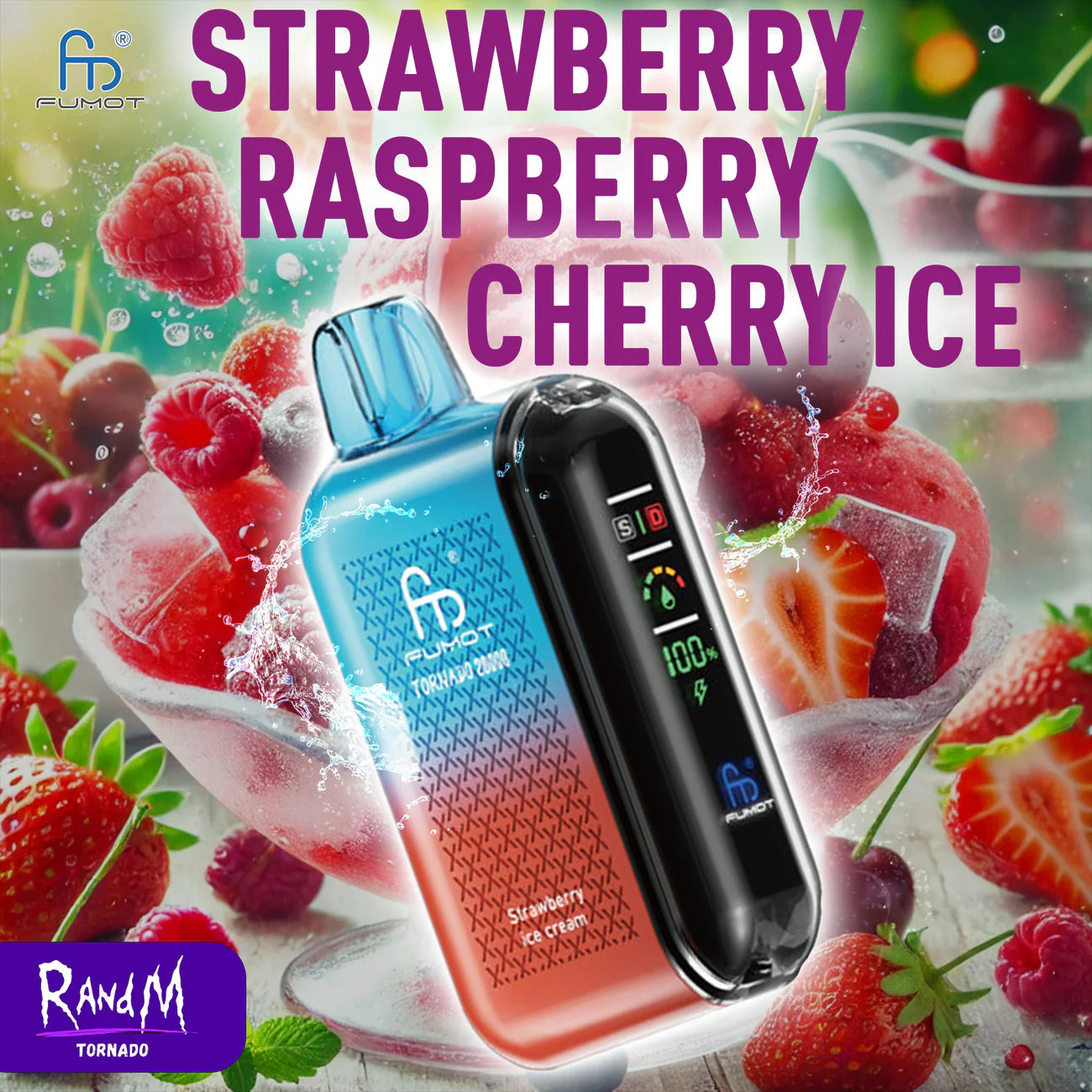 RandM Tornado 20000 - Strawberry Raspberry Cherry Ice Einweg-Vape mit 20.000 Zügen und fruchtig-kühlem Geschmack
