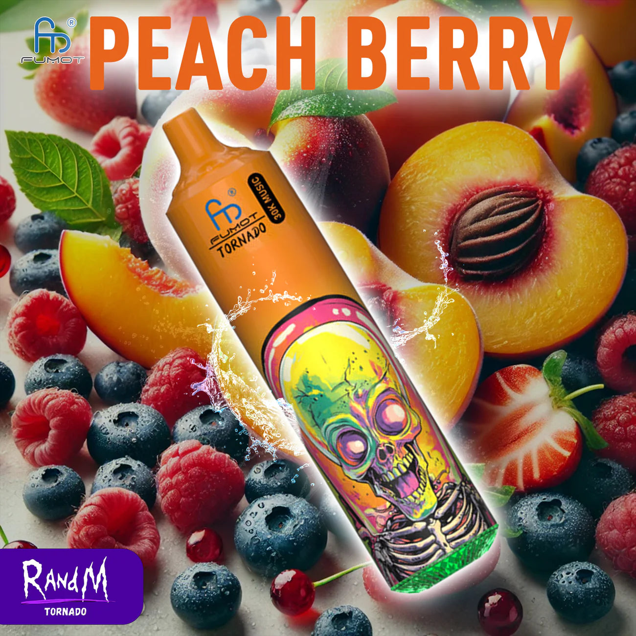 RandM Tornado 30000 - Peach Berry Einweg-Vape mit 30.000 Zügen und fruchtigem Pfirsich-Beeren-Geschmack